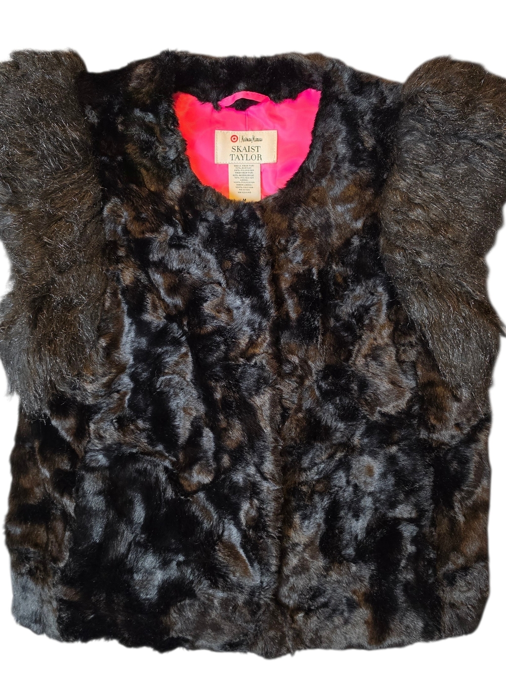 Skaist Taylor X Target Black Faux Fur Vest with Bright Pink Lining Medium Party
